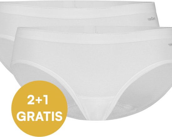Twee witte hipsters van Ten Cate met een '2+1 GRATIS' sticker.