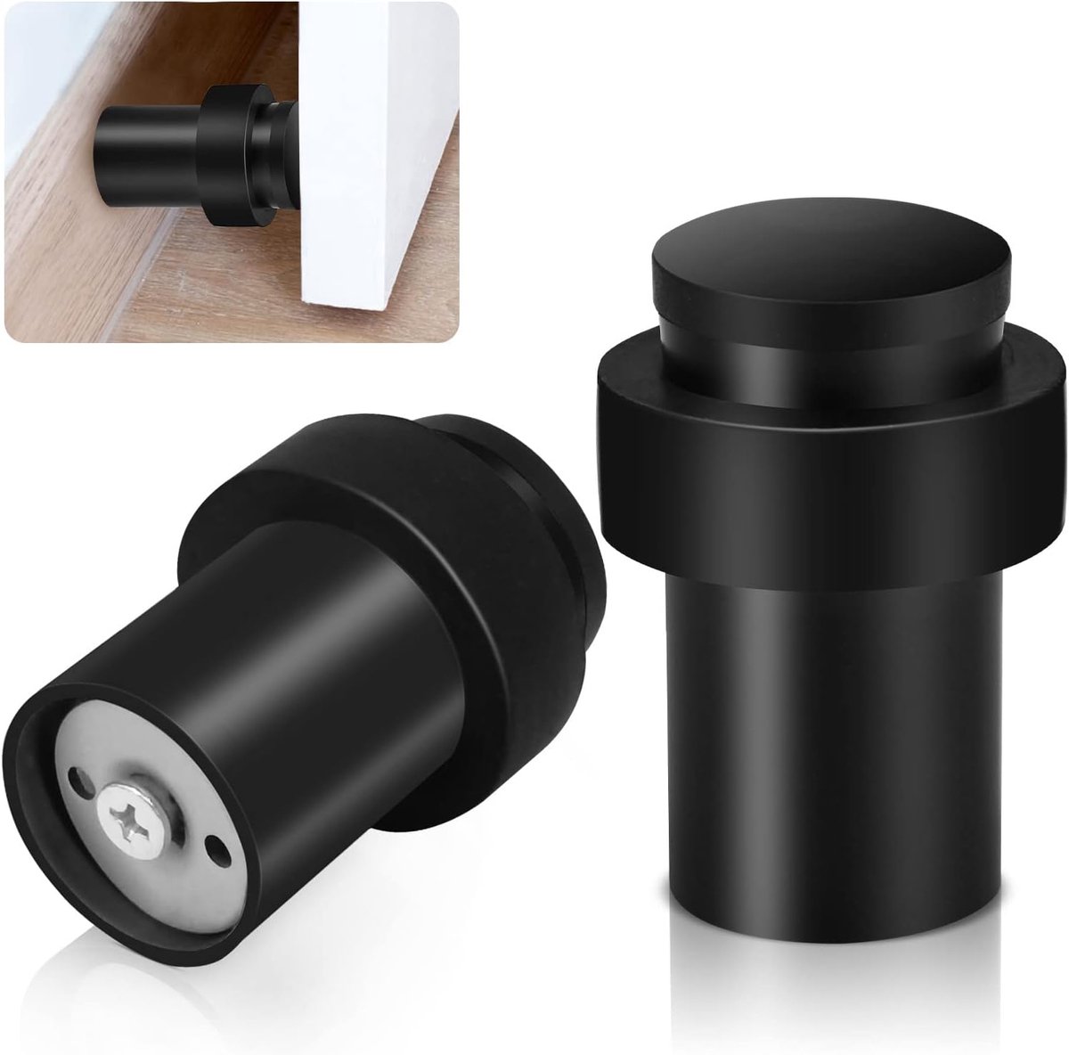 Set van 2 Deurstoppers - Deurstoppers Zwart- 6x4x4Cm - deurstopper buiten - deurstoppers voor binnen - deurstopper buiten muurmontage - deurvriendelijk en antislip - deurstopper zwart