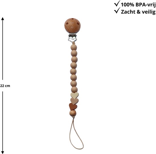 Zibbi Little Hearts Speenkoord Sand Beige - Luxe Siliconen Speenclip - BPA Vrij van Zibbi — afbeelding 3