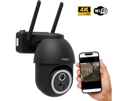 FINEX® Beveiligingscamera Buiten – Zwart – 4K Ultra HD – Op Batterij – Buiten Camera Met Nachtzicht – Buitencamera – Bewakingscamera voor Buiten – Beveiligingscamera Met WiFi en App