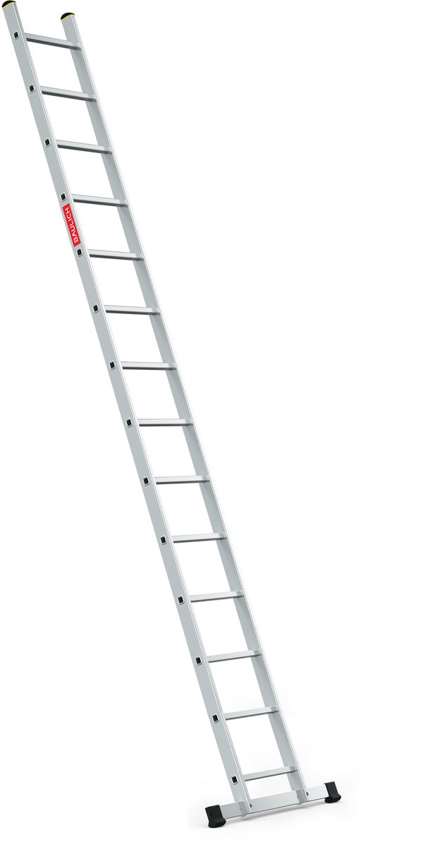 Baulich Aanleunladder aluminium - 14 treden, enkelzijdig, versterkte constructie, werkhoogte 378 cm, draagvermogen 150 kg, gewicht 6 kg, ideaal voor intensieve renovatiewerkzaamheden en klussen
