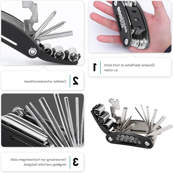 Fietsreparatieset - Bandenset Fiets - Onderweg Repareren - 16-in-1 Tool - L - Zwart — afbeelding 2