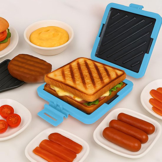 Contactgrill - Tosti ijzer - Magnetron Toastie Maker - Tosti-ijzer voor de Magnetron - Antiaanbaklaag - Vaatwasserbestendig - 16x14x3cm - Blauw — afbeelding 2