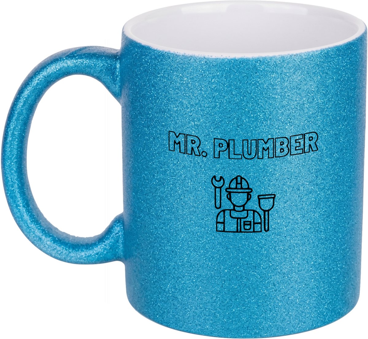 Hacebo® - Loodgieter MR. plumber koffiebeker glitter blauw - Loodgieter - Familie vrienden collega - thee mok - koffie beker - Cadeau - koffiemok - 350 ML inhoud