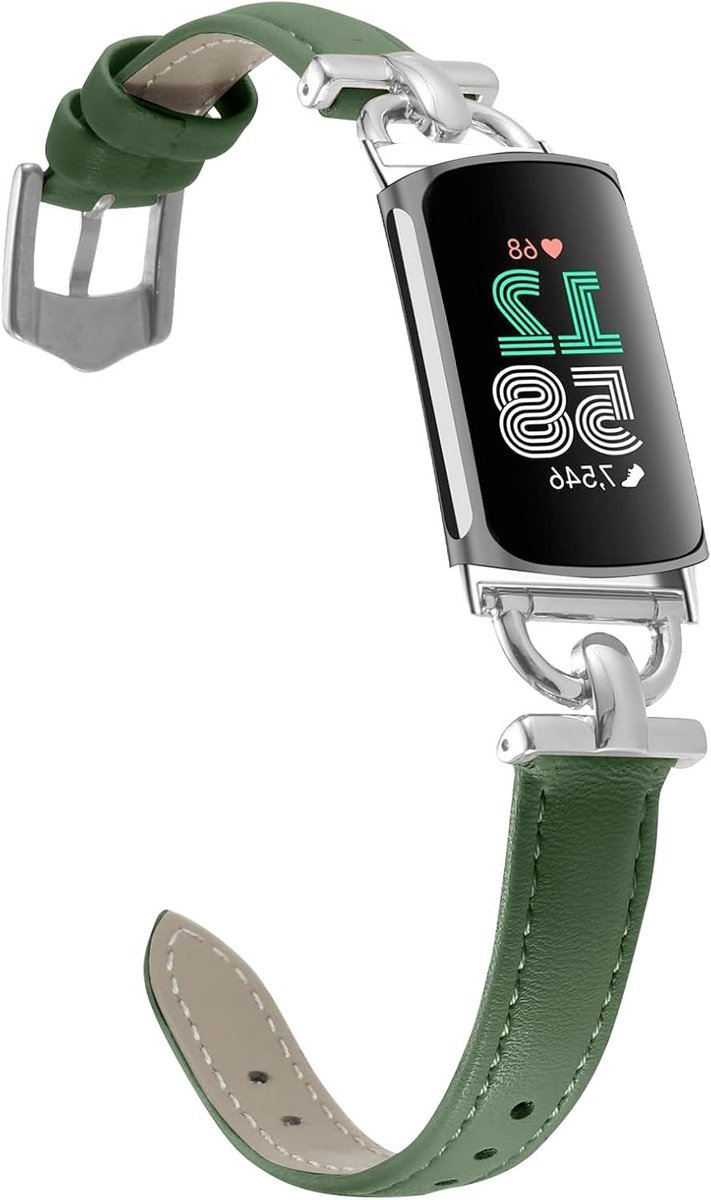 Stijlvolle leren horlogeband voor Fitbit Charge 6 en Charge 5, damesarmband met D-vormige metalen sluiting, comfortabele en duurzame polsband