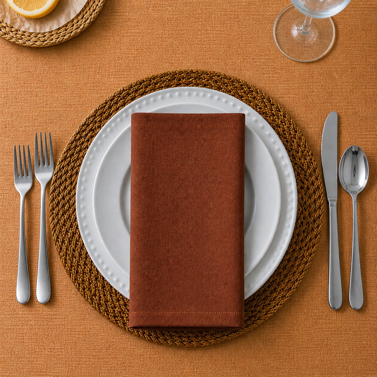 Tavas Servetten - 30 x 30 cm - Set van 4 stuks - Terracotta Linnenlook - Katoen — cadeau in Wonen & Interieur - foto 4