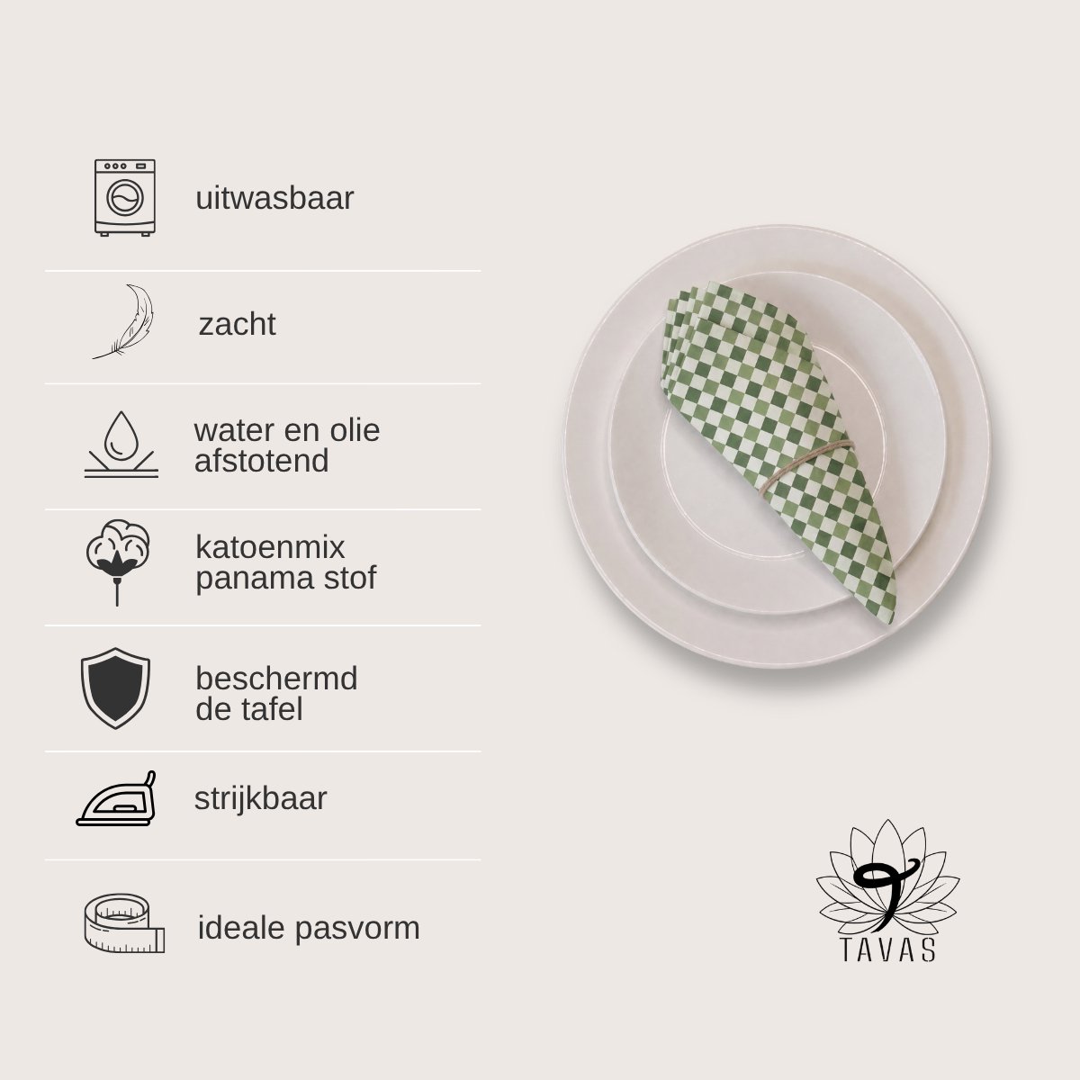Tavas Servetten - 30 x 30 cm - Set van 4 stuks - Groen Geruit - Katoen — cadeau in Wonen & Interieur - foto 2