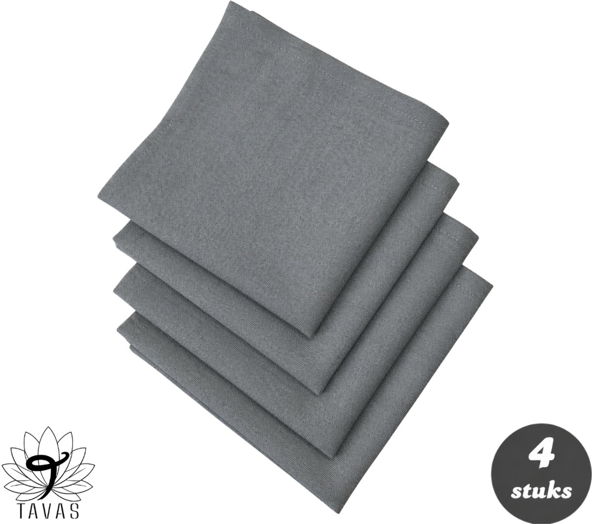 Tavas Servetten - 30 x 30 cm - Set van 4 stuks - Parelgrijs - Katoen