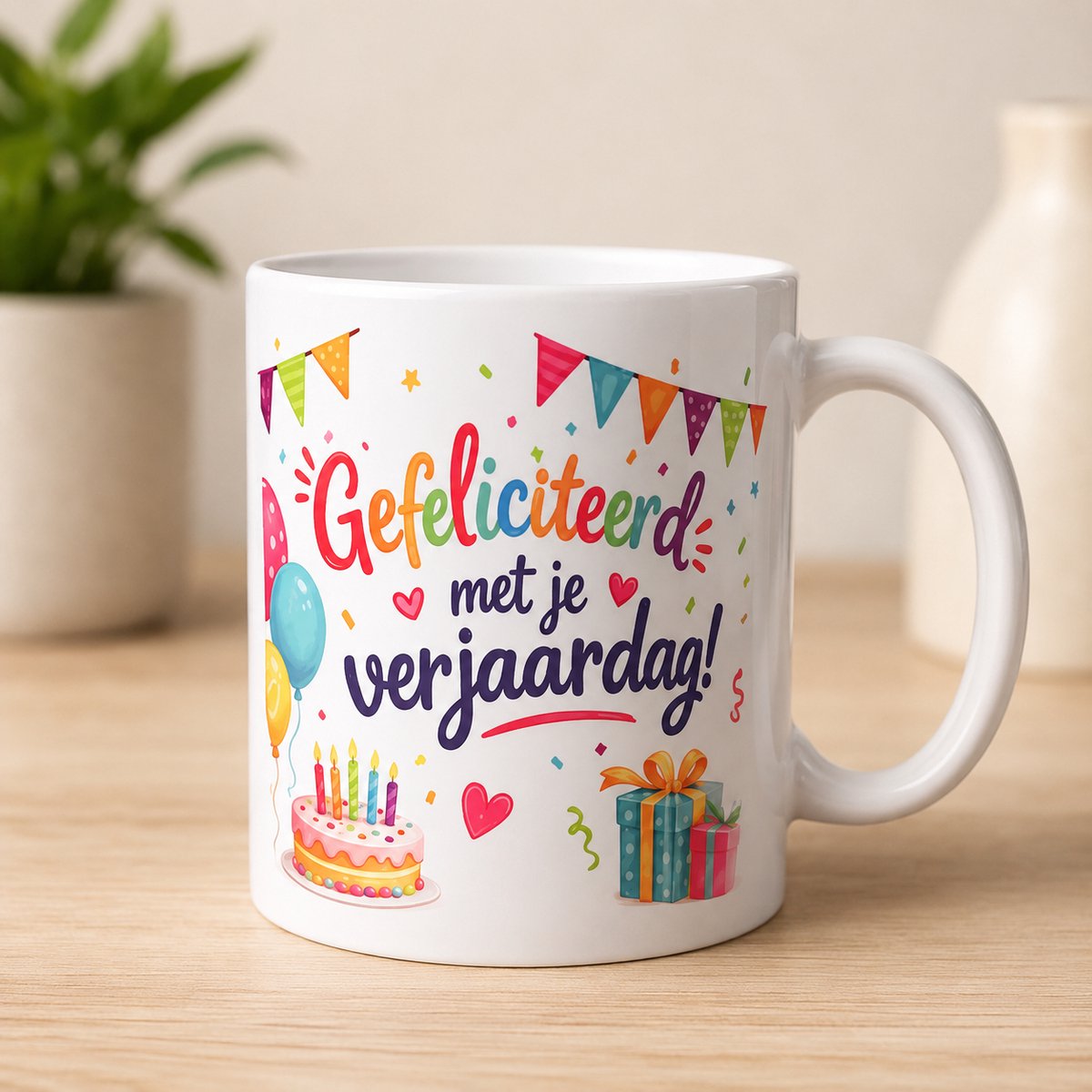 AFECTO Verjaardag Mok – “Gefeliciteerd met je Verjaardag” – Cadeau Mok 330ml – Keramische Koffiemok – Vrolijke Feestmok – Geschikt voor Vaatwasser & Magnetron