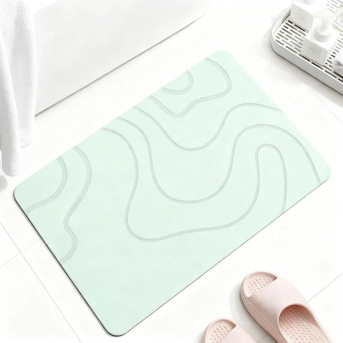 Antislip douchemat en badkamertapijt, sneldrogend en comfortabel, 60 x 40 cm, lichtblauw,