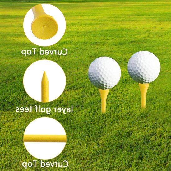 100 Stuks Biologisch Afbreekbare Golf Tees van Hout - 70mm Lange T-shirts voor Golfclubs, Ideaal voor Golfbaan en Training van Merkloos — afbeelding 2