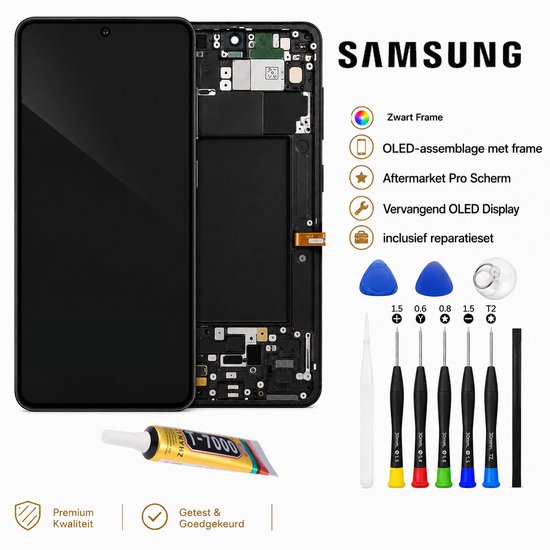 Zwart Samsung Galaxy S22 Plus OLED scherm met frame, inclusief reparatieset en lijm.