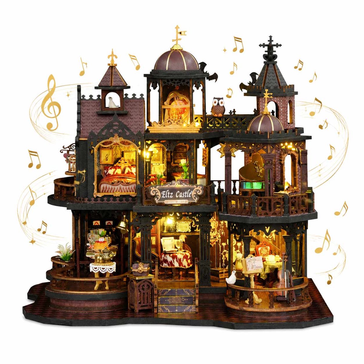 Meedeer Premium Miniatuur bouwpakket-miniatuur poppenhuis-houten modelbouw-DIY Gotisch kasteel huis model-Met Muziek en LED verlichting-Poppenhuis-Verjaardagscadeau Kerstmis-Voor 14 jaar +