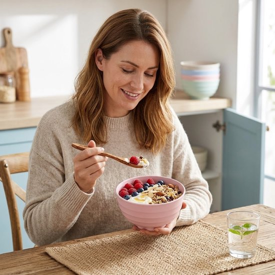 Multicolor camping servies kommen set dames en heren 4 delige PP ontbijtkommen set lichtgewicht onbreekbare soepkommen voor kamperen picknick reizen en dagelijks gebruik — afbeelding 4