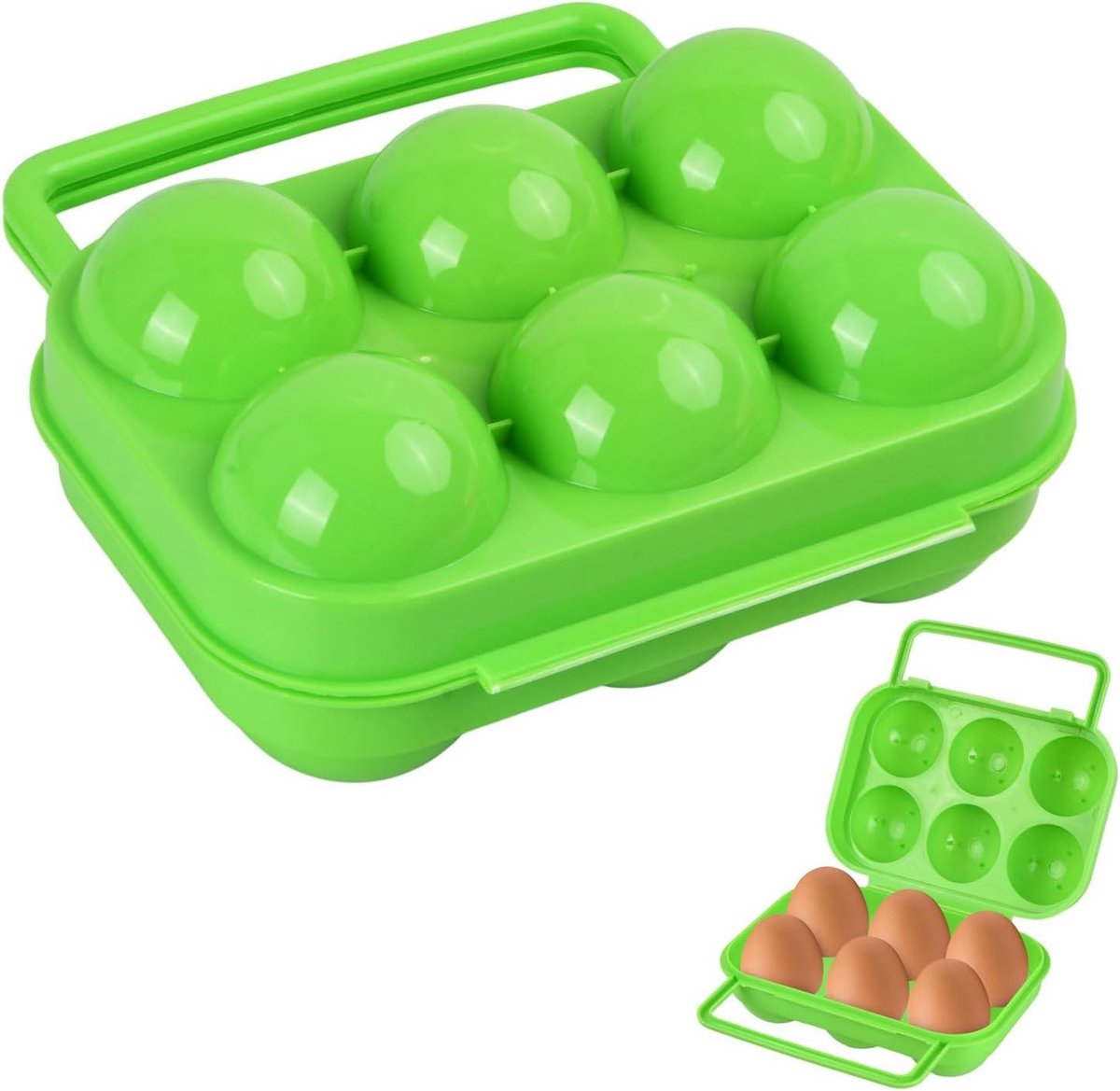 Eivormige houder voor 6 eieren, handige en draagbare eierdispenser voor keuken en kamperen, groen kunststof