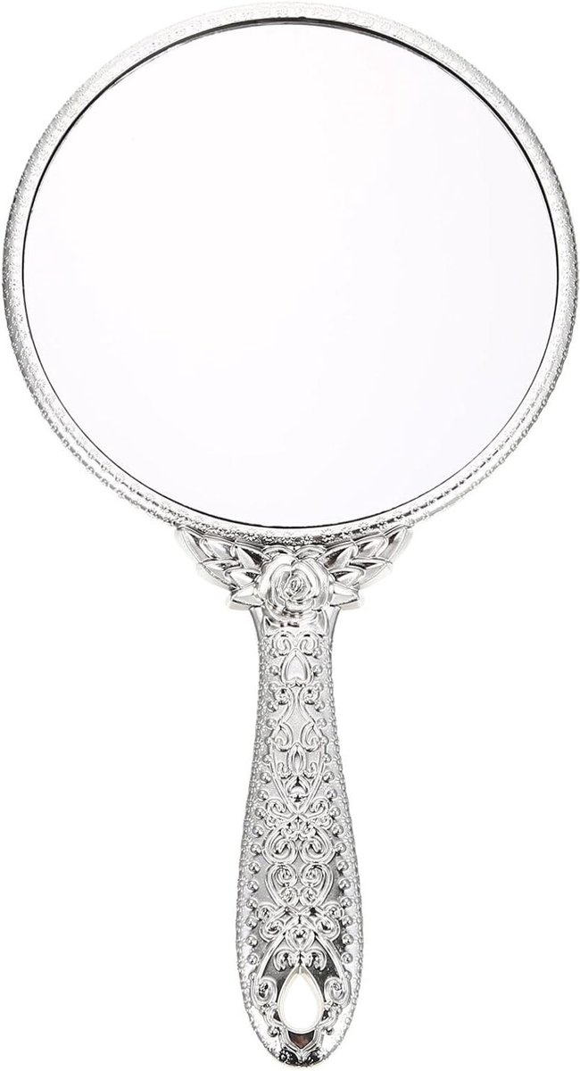 Retro Handspiegel met Vintage Handvat en Gegraveerde Bloem - Ovalen Make-up Spiegel voor Vrouwen en Meisjes - Draagbare Spiegel voor Thuis en Reizen
