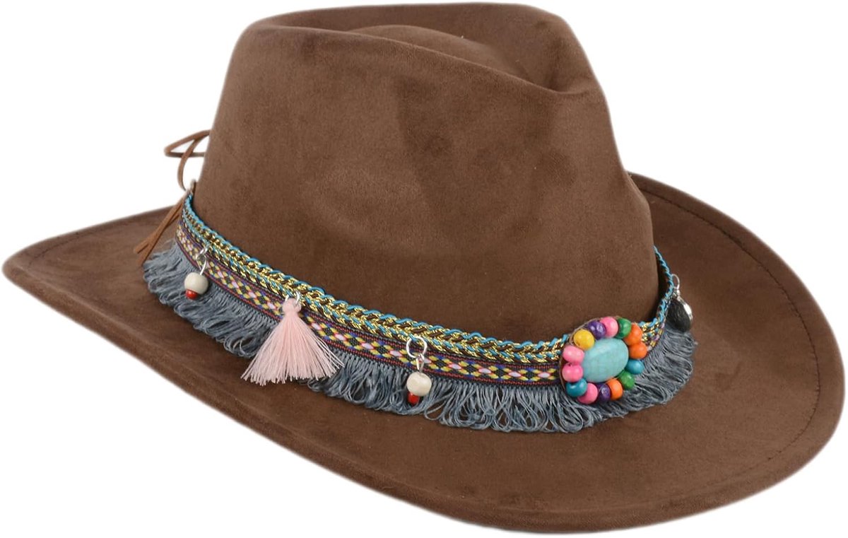 JeiibrZui Cowboyhoed Unisex - Western Collectie - Hoogwaardig Suède - Verstelbaar 56-58 Cm - Khaki Met Leren Band - Ideaal Voor Festival Carnaval En Paardrijden