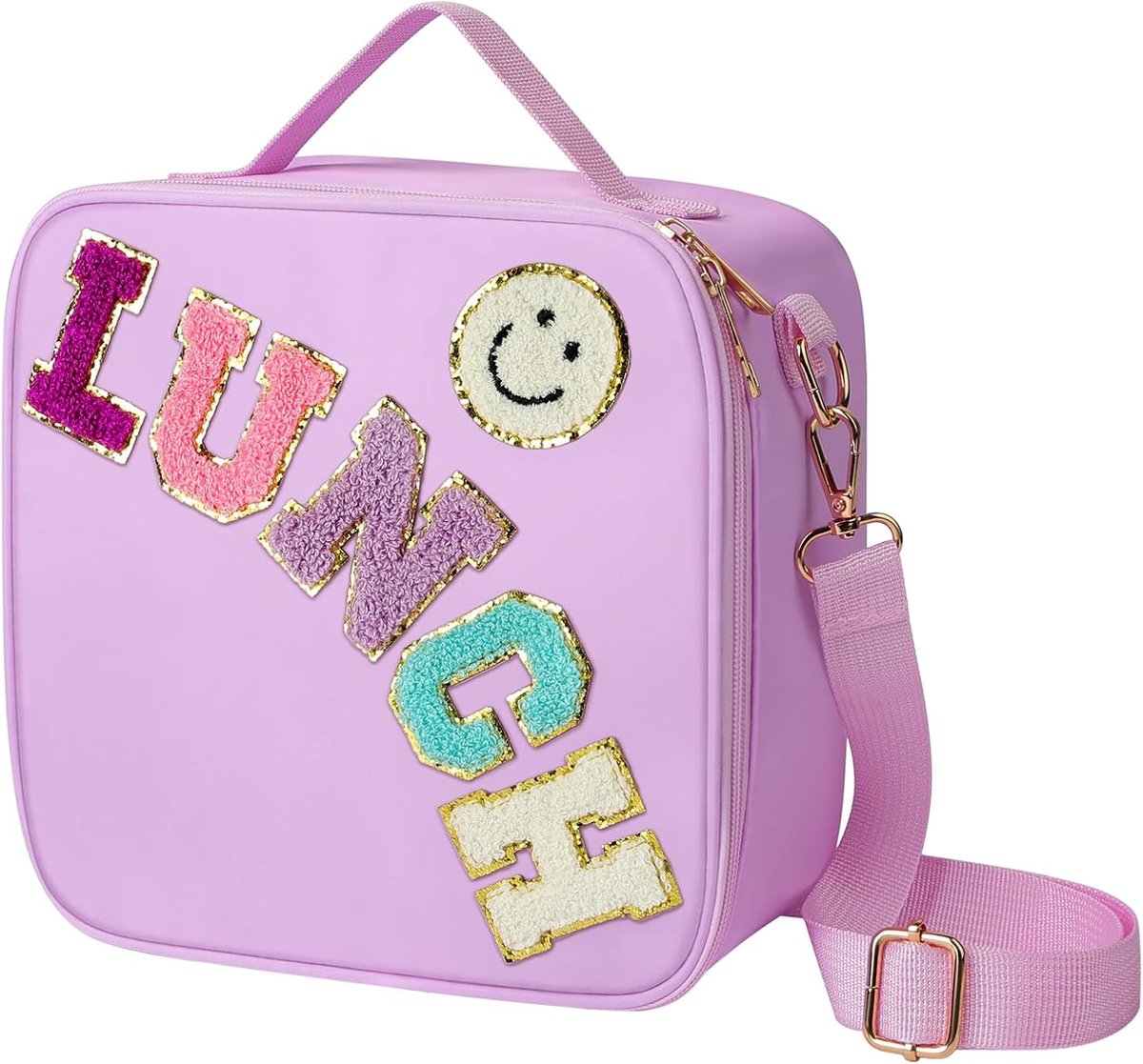 JeiibrZui Kinders Lunchtas - 22x22x11 Cm - 1 Stuks Met Schouderriem - Geïsoleerde Thermotas Voor School En Picknick - Lichtpaars