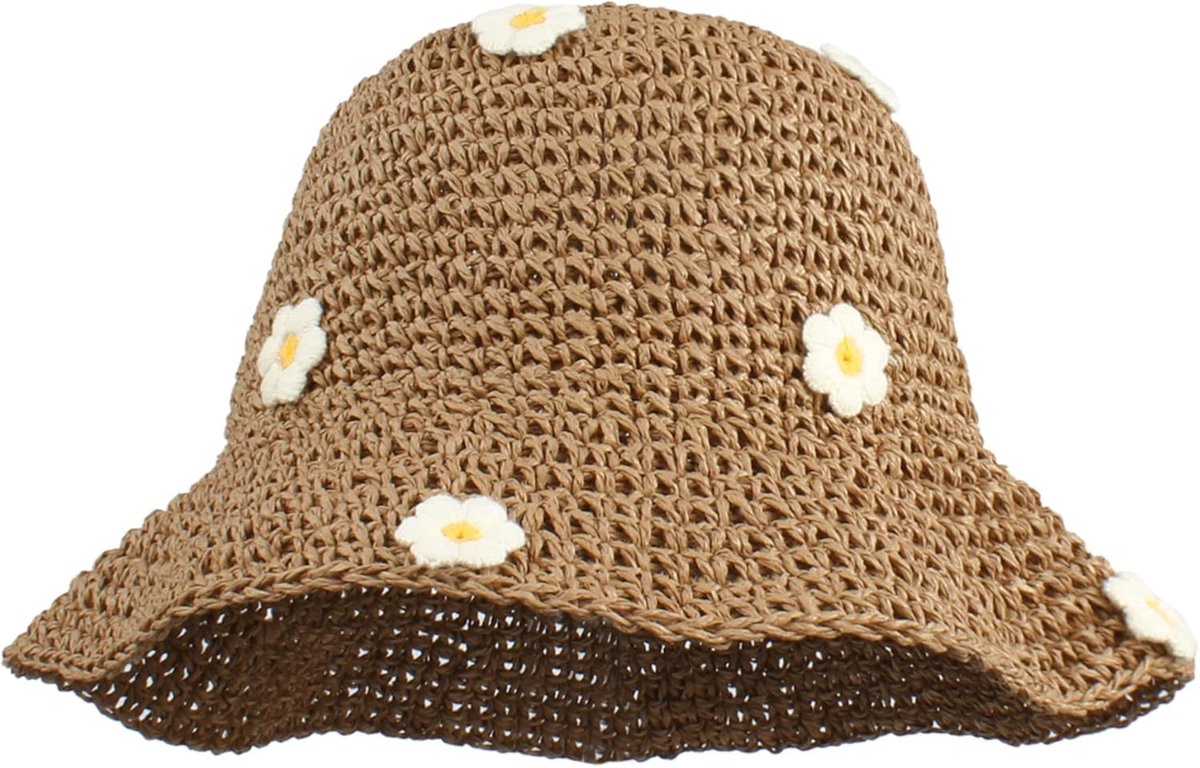 JeiibrZui Dames Strohoed Opvouwbaar Verstelbaar Zomer Bloemen Strandhoed Brede Rand - 56-60 Cm - 1 Stuks - Natuurlijk