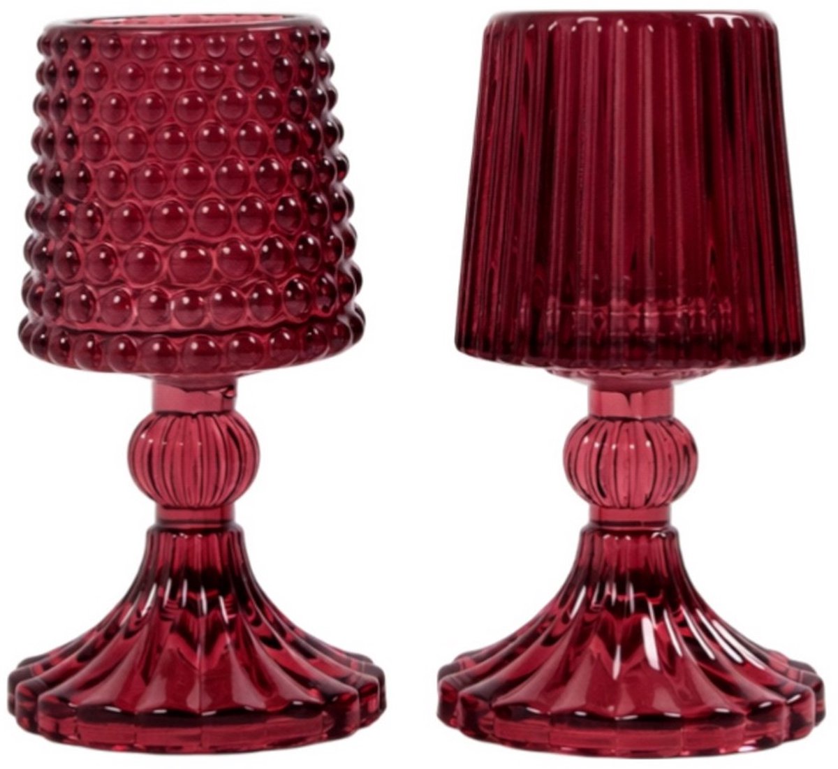 BLiving.nl B Living - theelichthouder op voet 'lulu' - set van 2 - donkerroze - h15xd8,5 cm