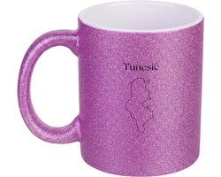 Hacebo® - Tunesië koffiebeker glitter paars - Piloot - Iemand die van reizen houd - thee mok - koffie beker - Maghreb - Arabisch - Tunis - Bab El Bahr - Ribat - Djerbahood - Chenini - koffiemok - 350 ML inhoud