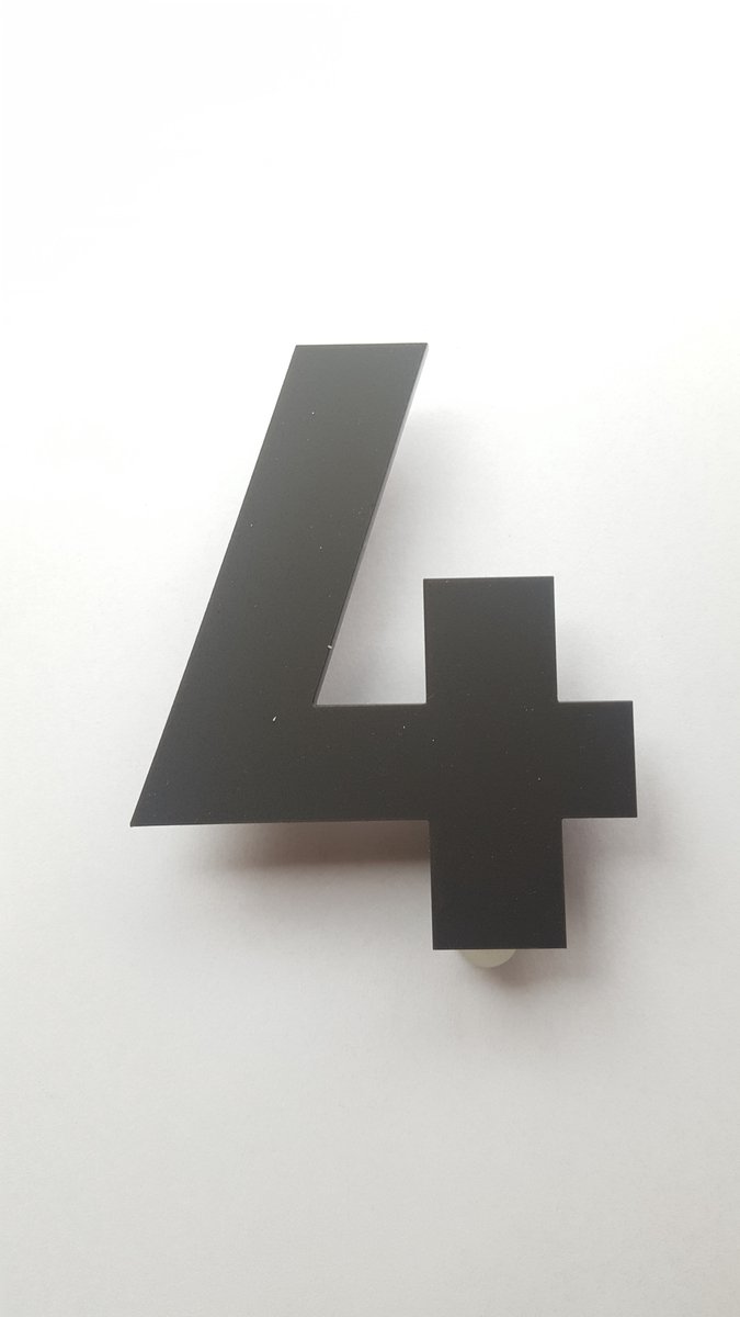 Huisnummer cijfer 4 plexiglas antraciet mat 20cm hoog