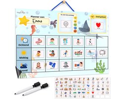 HuysPlan - Beloningsplanner Kinderen – Dagplanner Ochtend Middag Avond – Magnetisch + Ophangtouwtje – 72 Pictogrammen – Incl. 2 Stiften