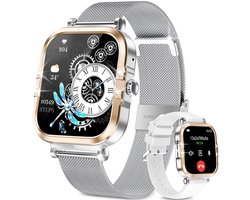 RAYOFI - Smartwatch - Nieuwe damessmartwatch 2026 - 1,75-inch sporthorloge - Met telefoonfunctionaliteit - Dubbele bandjes - Volledig touchscreen - Vierkant ontwerp - Stijlvol damessporthorloge - Zilver - Compatibel met Android 4.4+ / iOS 10.0+