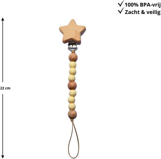 Zibbi Little Star Speenkoord Soft Beige - Luxe Siliconen Speenclip - BPA Vrij van Zibbi — afbeelding 2