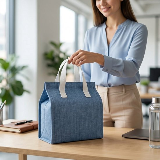 Lichtblauwe koeltas dames en heren draagbare lunch tas geïsoleerde handtas met dubbele handgreep effen lunchbox tas geschikt voor werk school picknick woon werkverkeer en dagelijks gebruik rechthoekige tote bag stijl van NUVEX — afbeelding 2