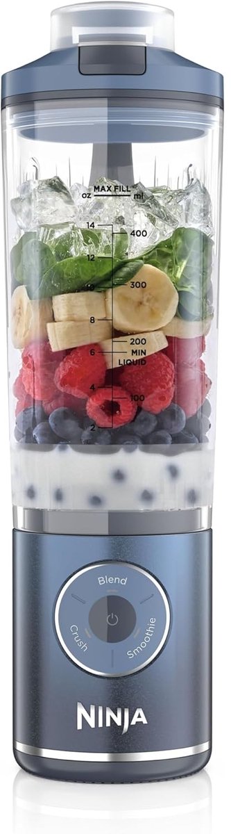 Draagbare Blender To Go Oplaadbaar – 570ml Blendbeker met Lekbestendige Deksel – 3 Blendfuncties – Blendt IJs & Bevroren Fruit – Ideaal voor Smoothies & Proteïne Shakes (Marineblauw)