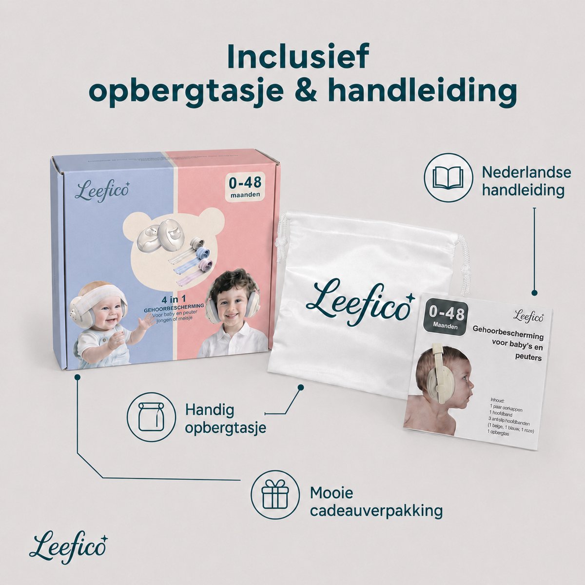 Leefico Baby Koptelefoon Gehoorbescherming – 4-in-1 Set met 3 Verwisselbare Hoofdbanden – Oorbeschermers Kind – Tot 25 dB – Voor Baby, Peuter & Kinderen – foto 4