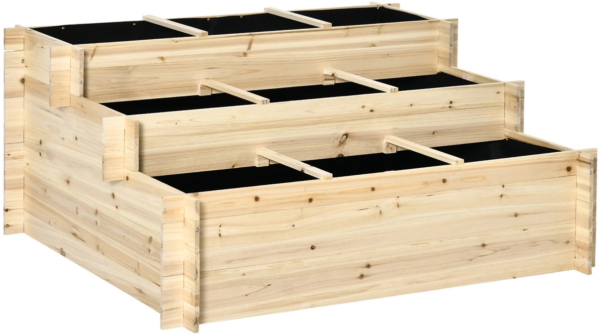 HomeGoodies - Plantenbak - Bloembak - Plantenpot - Plantenbakken - 3-laags - Hout - 117X100X54 cm - Kweken - Planten en bloemen