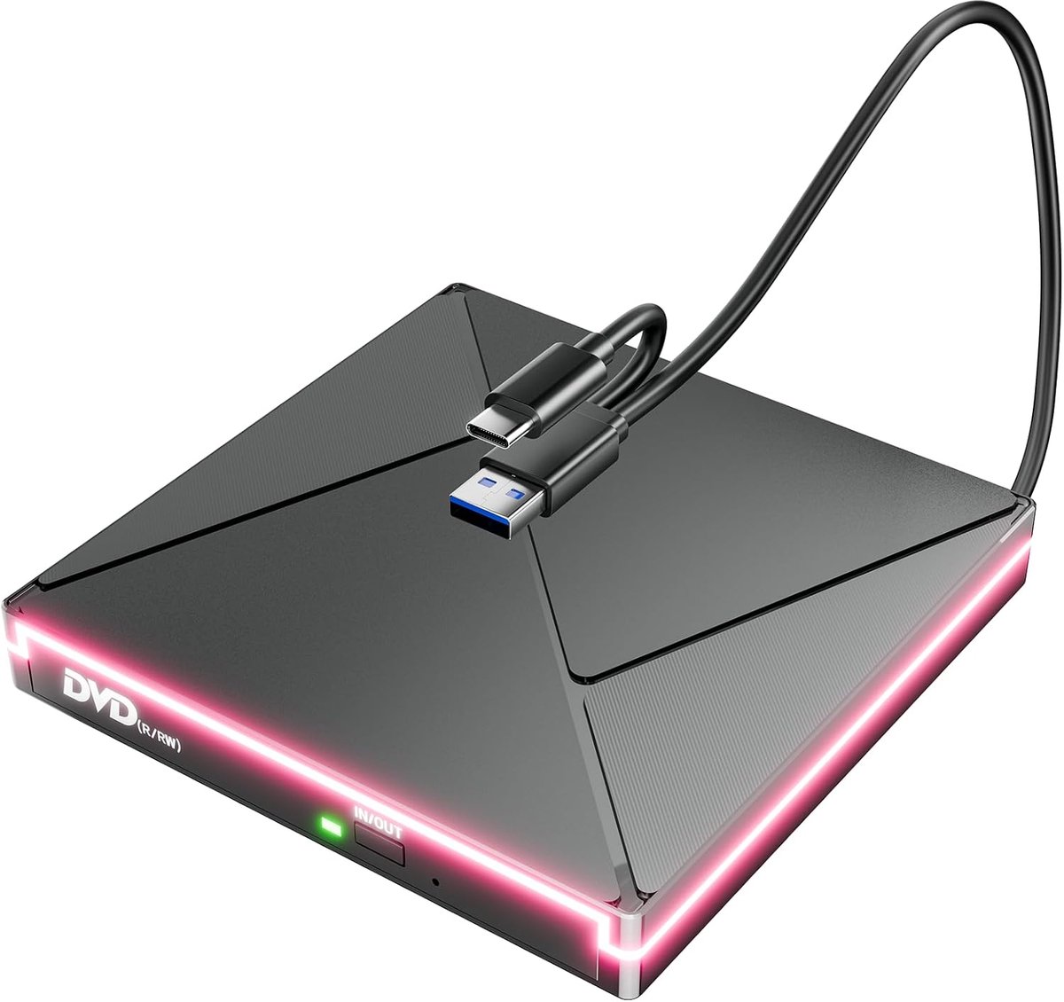 carmdering - Extern DVD Station - Externe CD Speler - USB 3.0 Schijfstation - RGB LED Verlichting - Snelle Gegevensoverdracht - Duurzaam ABS Plastic - Ultradun Design - Plug and Play Gemak - 1 Stuk