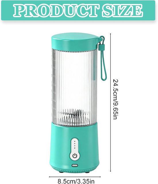 Draagbare mixer,draagbare blender,mini-mixer smoothiemaker,kleine sapcentrifuge,smoothiemaker, draadloos, USB-sapcentrifuge voor sportschool, kantoor, camping, 450 ml — afbeelding 5