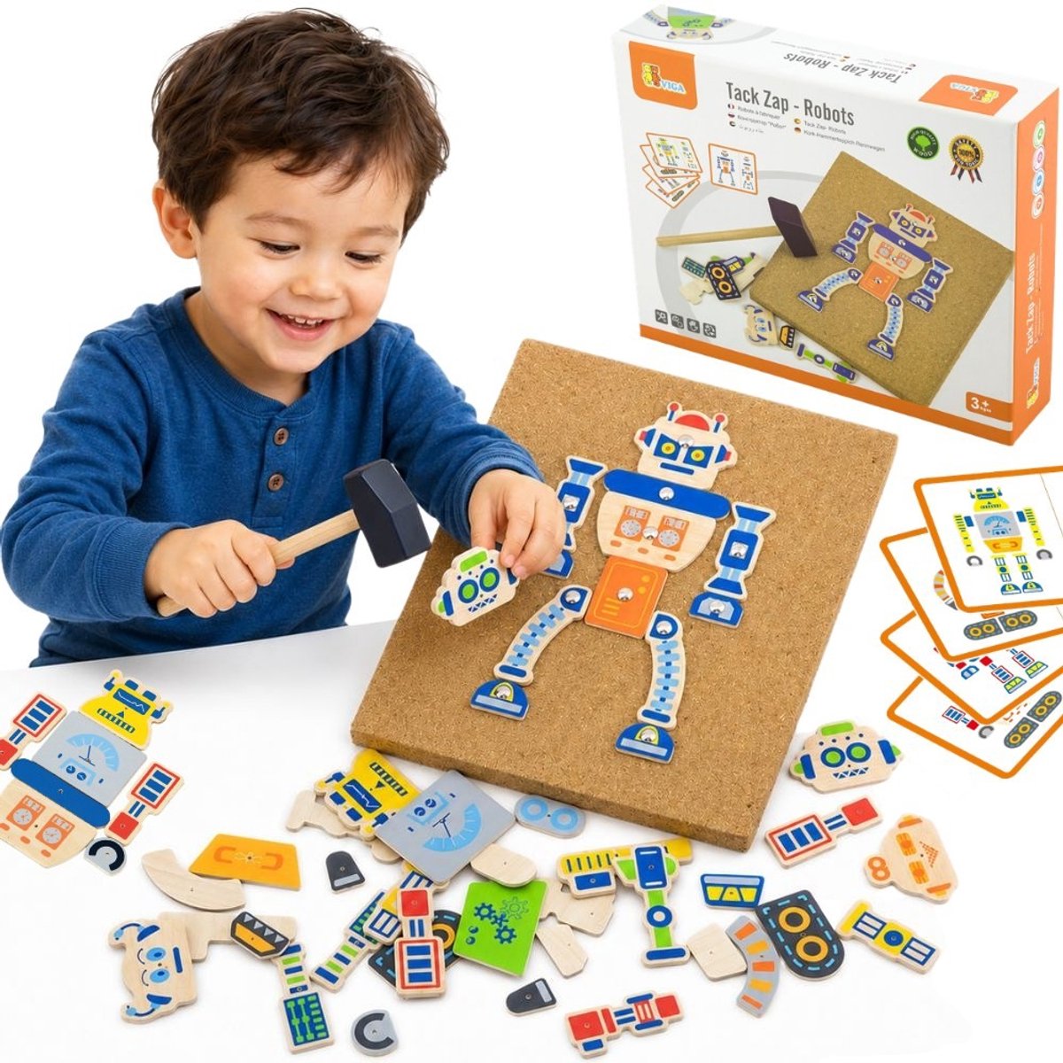 Viga Toys Houten Robot Spijkerspel - Educatief Hobbypakket met 45 Stuks - Oog-Hand Coördinatie en Precisie Verbeteren