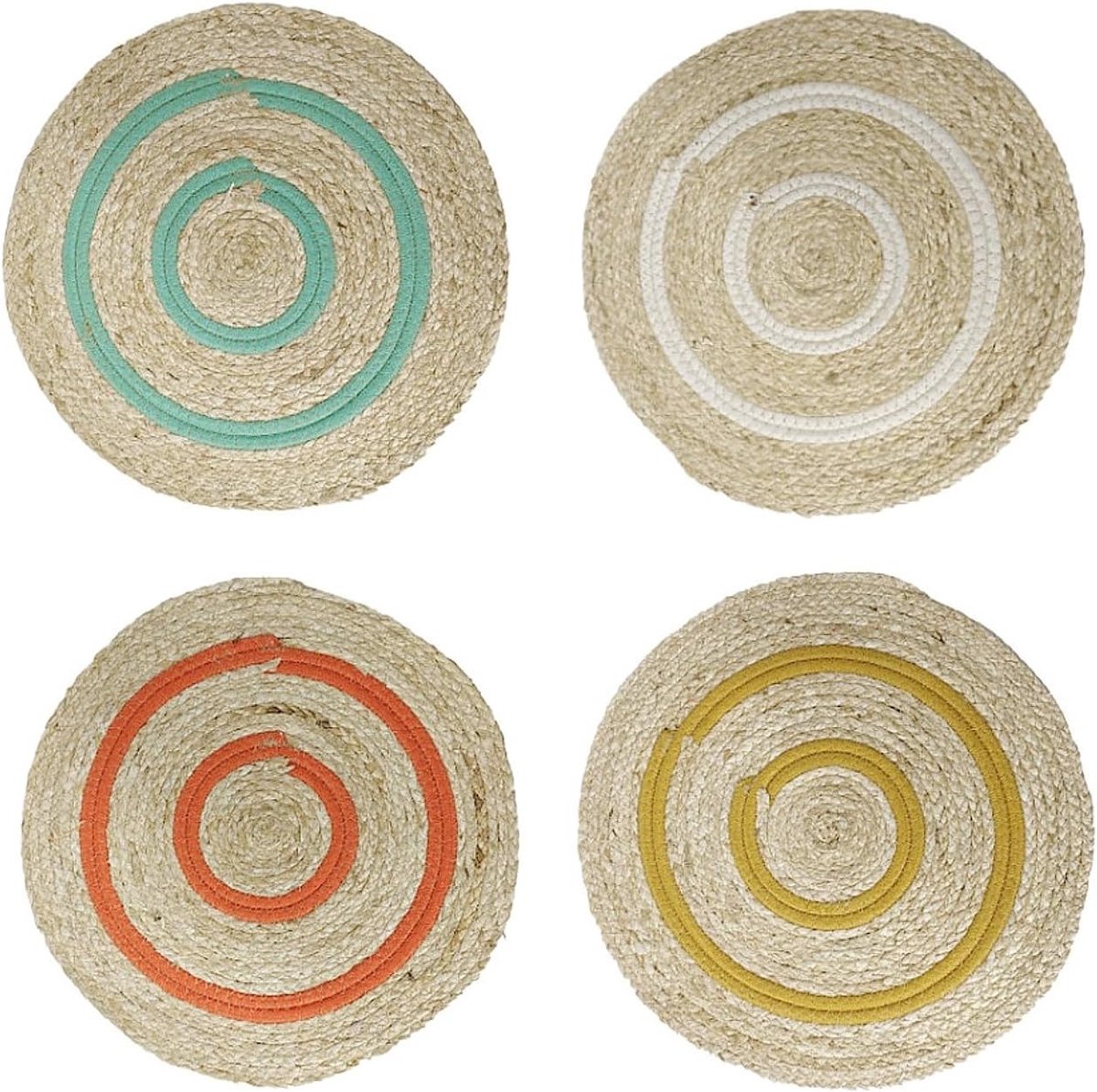 Set van 4 Kleurige Ronde Stro Onderzetters - Moderne Boho Placemat voor Tafel en Servies