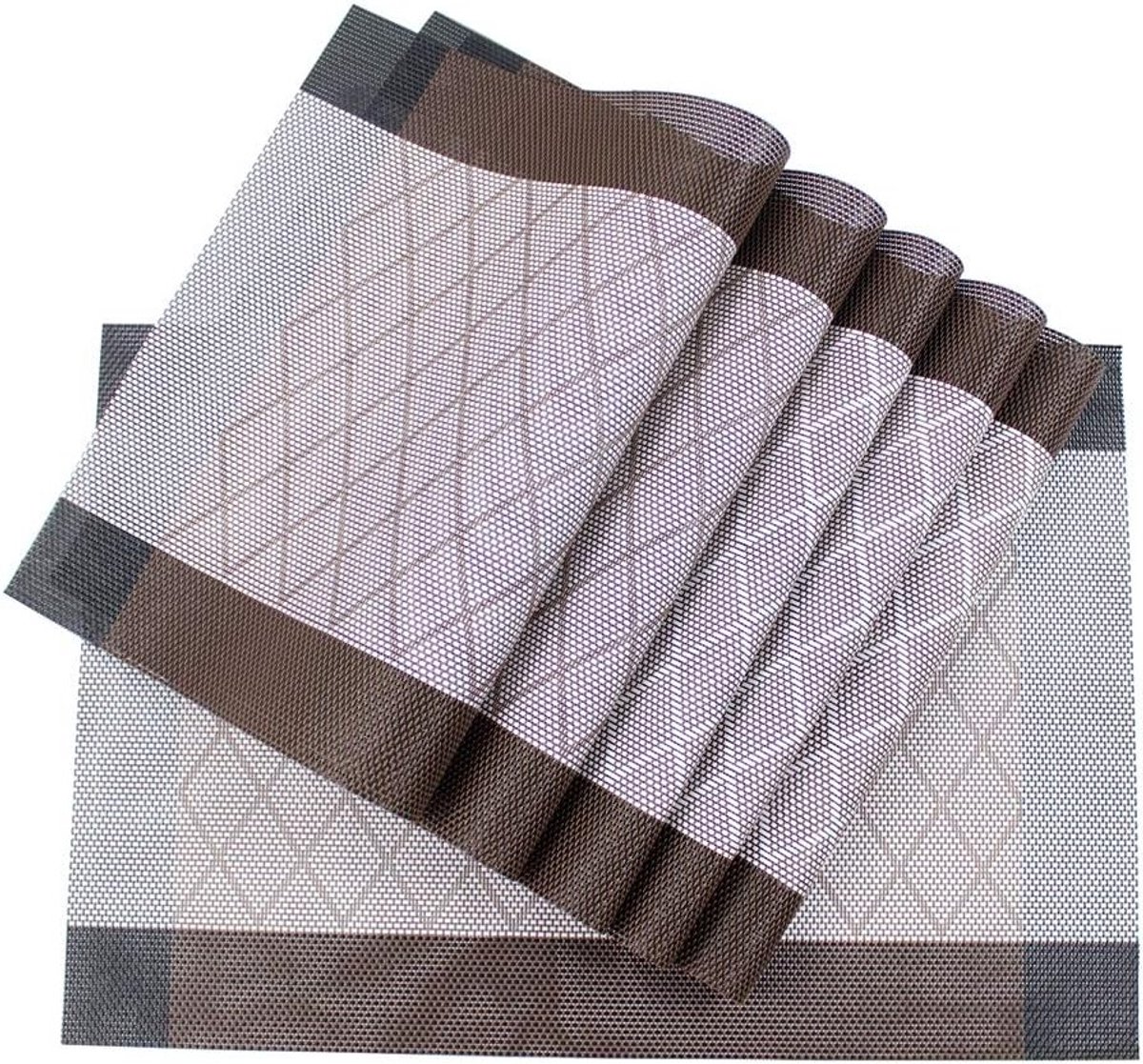 Set van 6 Wasbare en Hittebestendige Placemats voor de Eettafel, Antislip en Bruin