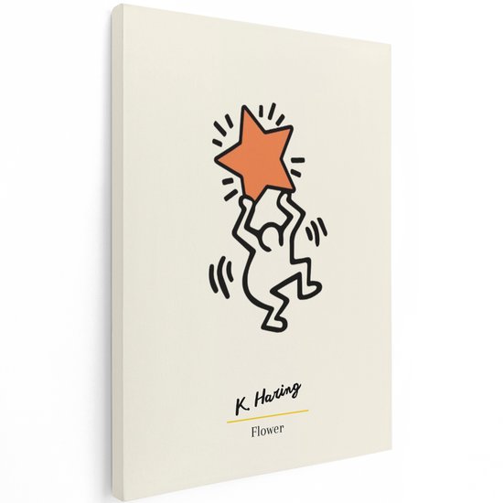 Toile 'Flower' de K. Haring avec figure stylisée et étoile orange, sur fond clair.