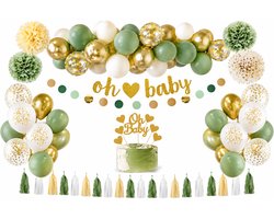 Oh Baby partybox set babyshower, geboorte, gender reveal feest versiering/decoratie/aankleding Mummy to be pakket ballonnen slingers groen goud nude