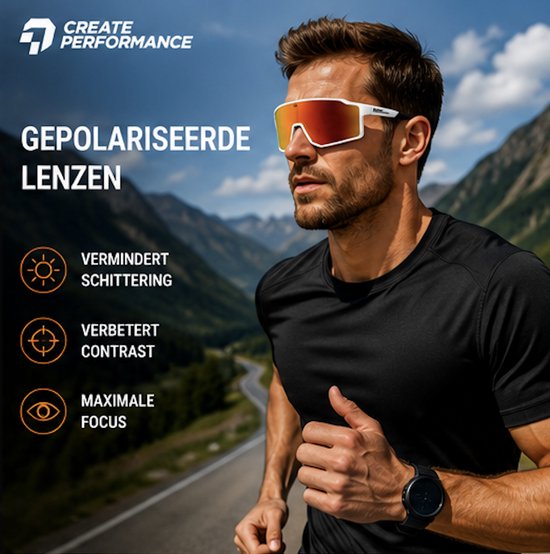 CREATE PERFORMANCE Sportbril - Gepolariseerde Sport Zonnebril UV400 - Fietsbril voor Wielrennen - Hardlopen - Outdoor - TR90 Lichtgewicht - Oranje Lens van create — afbeelding 2