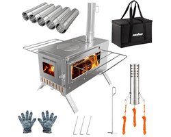 Turold Verwarming - Kachel - Tuinhaard - Buitenhaard - Draagbare Houtkachel - 6 roestvijstalen Schoorsteenbuizen, verwarmen/koken
