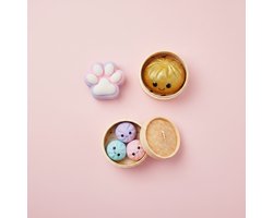 Happy Trendz® BunBun Dumplings Mini Set — Kawaii Squishy Bundel — Dumpling + 3 Mini's BunBun Dumplings + Taba Poot Squishy Transparant Mystery Kleur - Sensorisch Fidget-decompressiespeelgoed