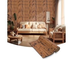 Bamboe Wandpaneel Pole Wrap Wainscoting Paneling voor Interieur Muur Decor Woonkamer Kantoor Keuken Eiland (1,2 × 2,4 m, Donker Verbrand)