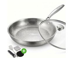 Titanium Pan Gehamerd – 28 cm – Koekenpan Geschikt Voor Alle Warmtebronnen – PFAS Vrije Pannen - RVS