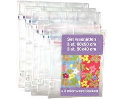 Wasnetten met rits 6 stuks - microvezeldoeken 2 stuks - Wit - Roze - Blauw - Paars - 50 x 40 cm - Inclusief verzenden - Ritssluiting - Wasnetjes - Washing Bag - Waszakken - Wasnetje bh lingerie - Wasnetten - Transparant - 100% polyester