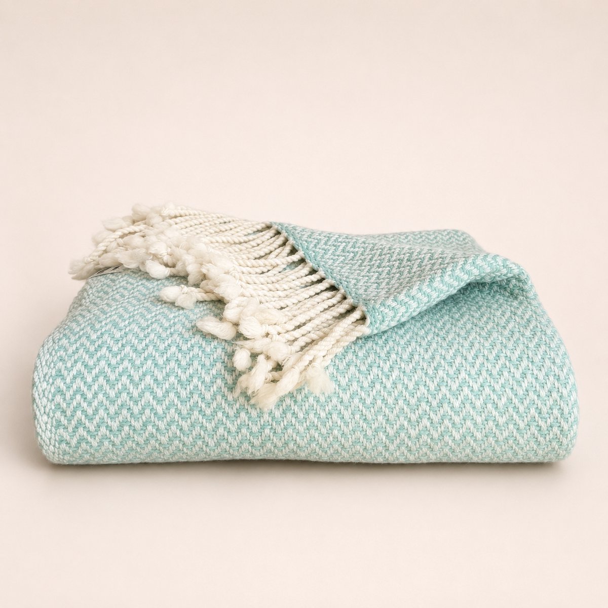NaturaBed 100% Fijne Merinowol Deken 150 x 200 cm - Mintgroen & Wit Zigzag - NaturaBed
