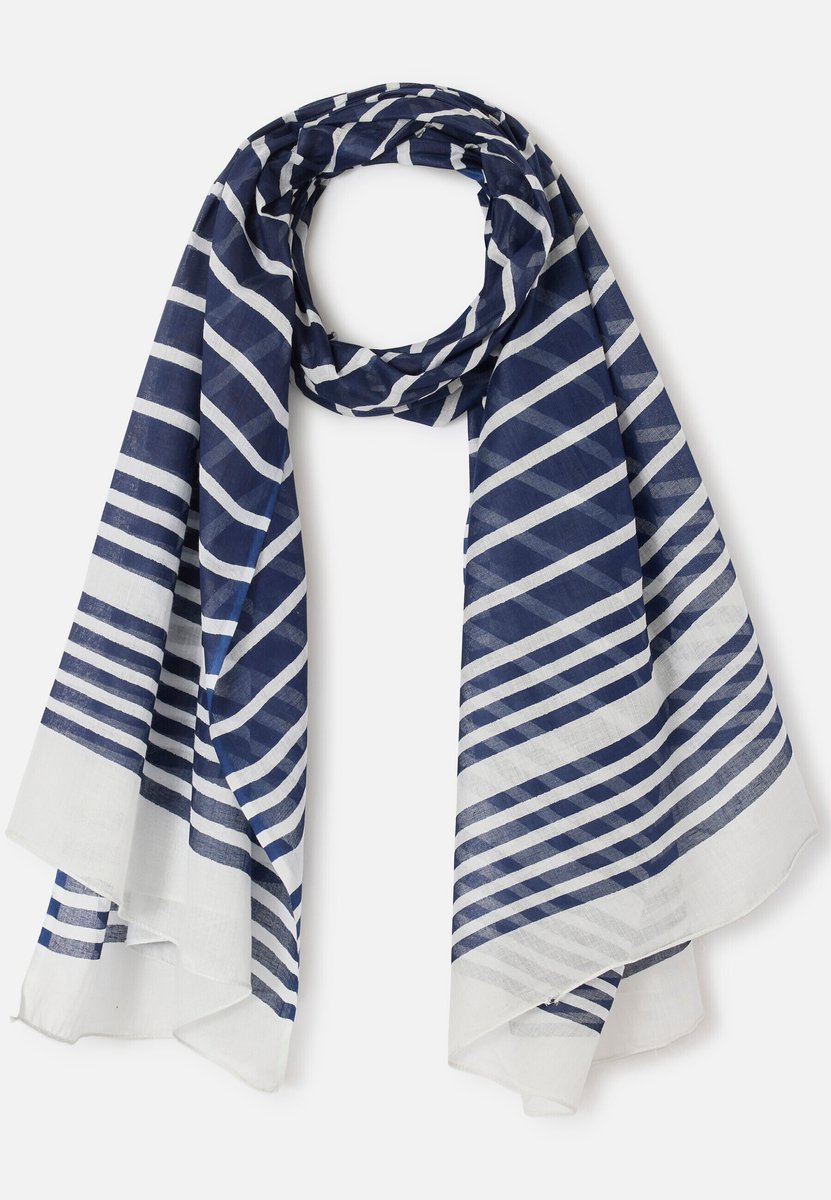 Damart - Foulard sjaal puur katoen maritiem - Dames - Blauw - Eén maat