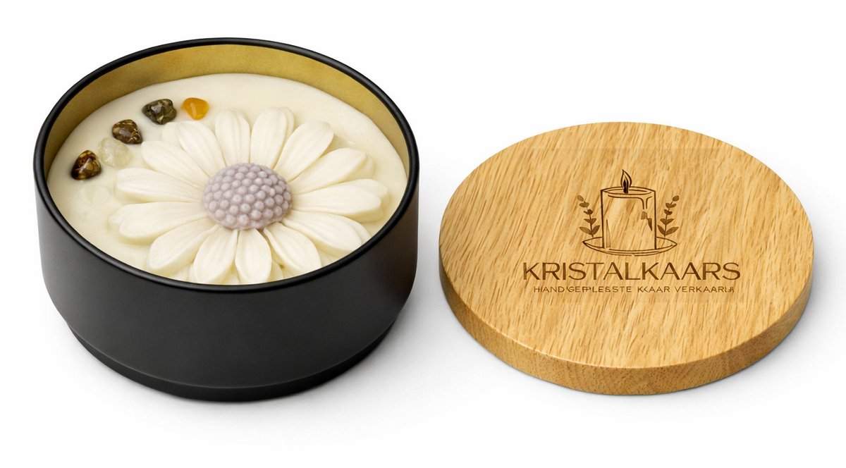 Kristalkaars Margriet - Handgemaakte Sojawas - Kaars met Kristallen - Wit - Cadeau voor Haar