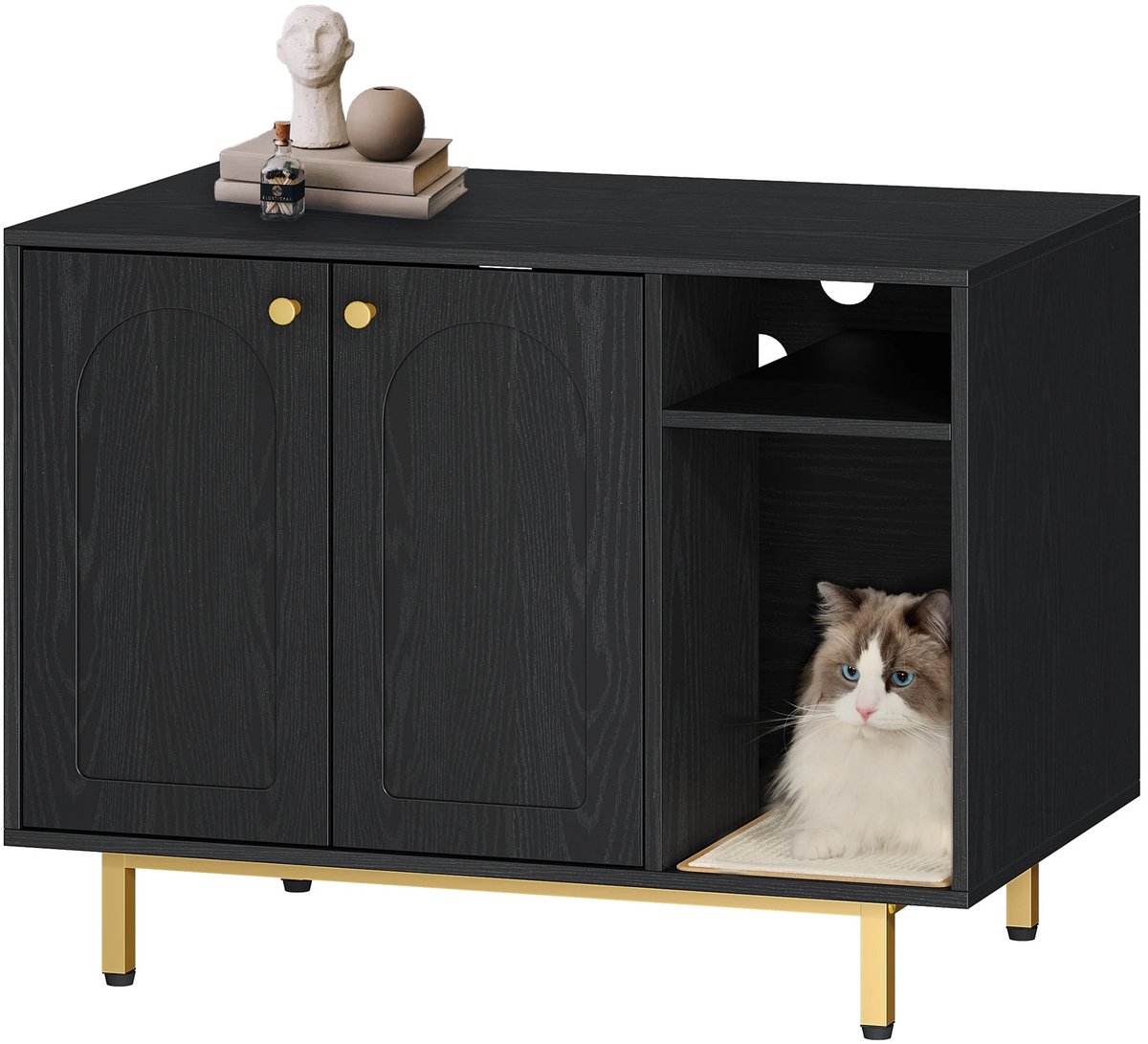 Geargalaxy Kattenbakmeubel - Kattenbakkast - Katten Toiletkast - Kattenmeubel met Kattenbak - Verborgen Kattenwc - 50x80x61cm - Zwart